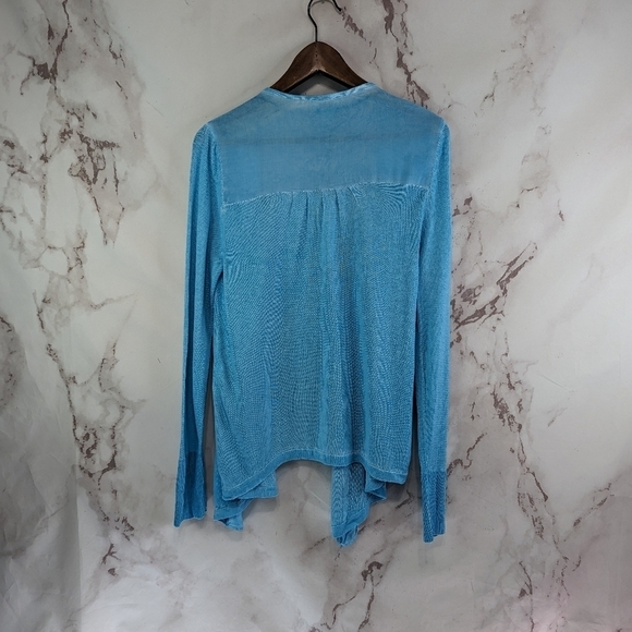 Chicos Ruana Womens 0 Small Blue Wrap Cardigan Topper Summer Tie Dye - Picture 5 of 10